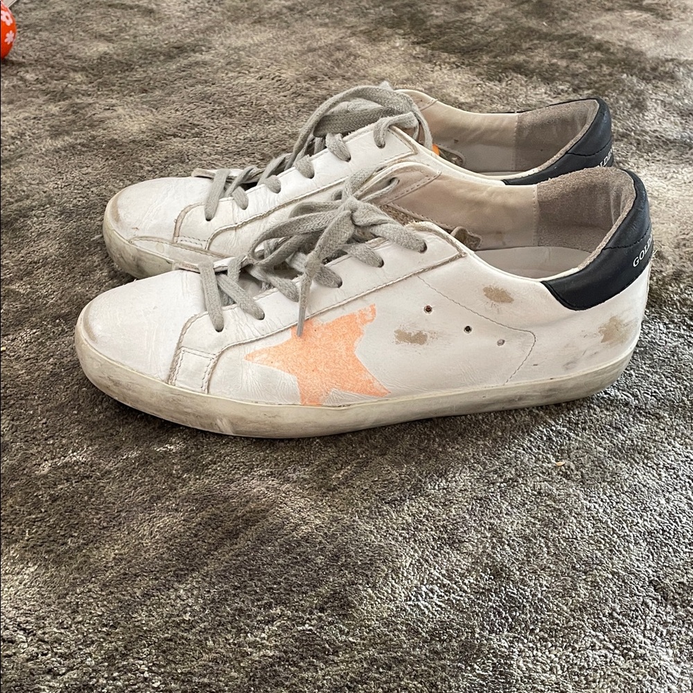 Golden Goose White and Orange Star Sneakers size 38